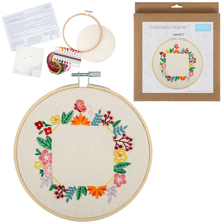 Floral Photo Frame | Complete Embroidery Craft Kit with Hoop | 15cm Wide