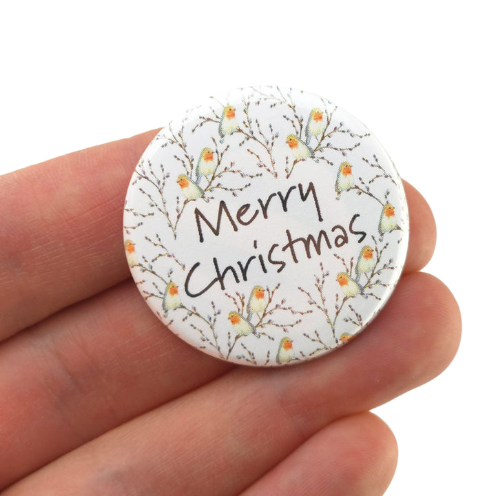 Willow &amp; Robin | Merry Christmas | 38mm Pin Badge | Mini Gift | Cracker Filler
