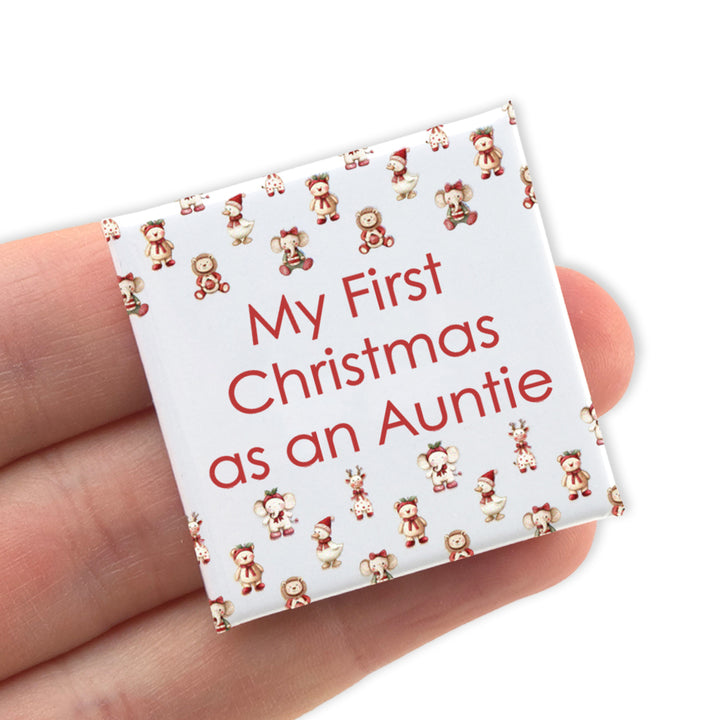 My First Christmas as an Auntie | 38mm Square Pin Badge | Cracker Filler Gift