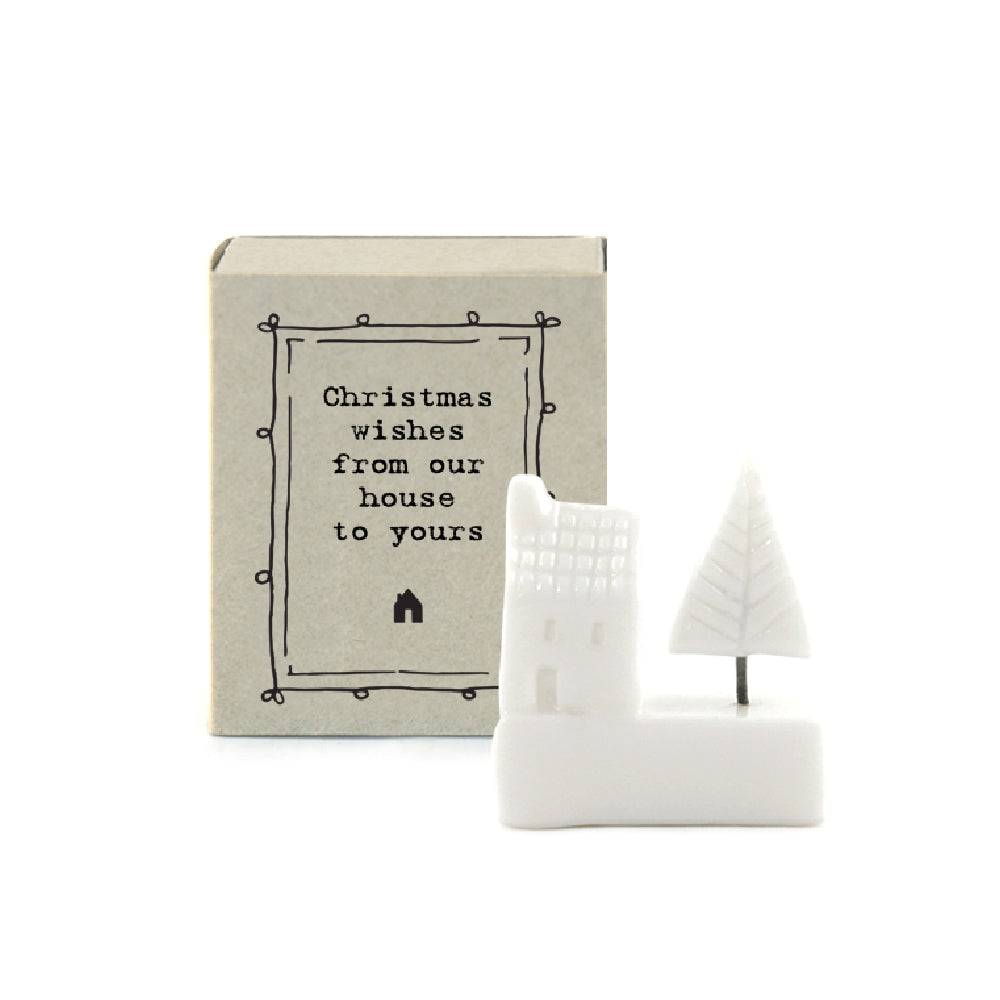 Mini Ceramic House with Tree Ornament 'Christmas Wishes From Our House To Yours' | Cracker Filler Gifts