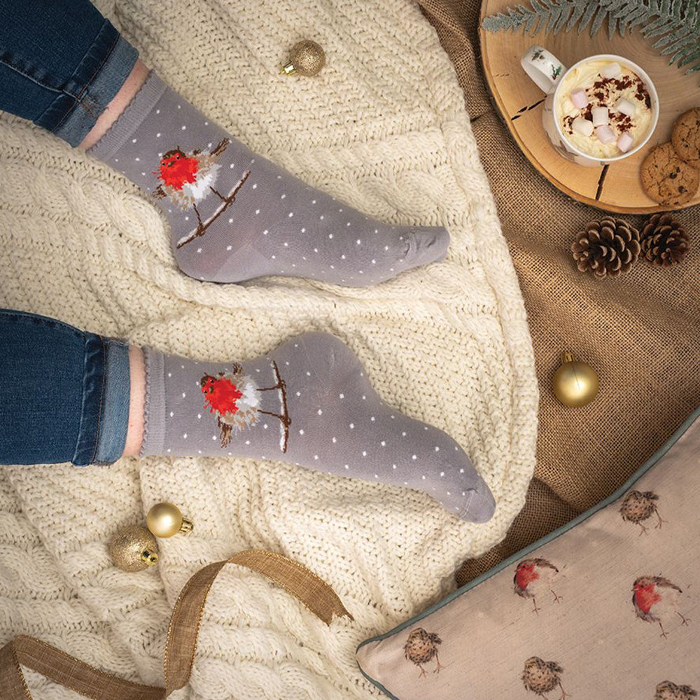 Festive Robin | Ladies Supersoft Bamboo Socks | One Size | Wrendale Designs