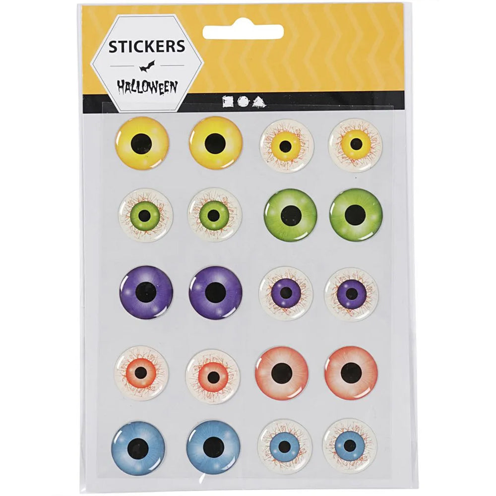 20 Large 3D Eye Stickers | Self Adhesive | 10 Pairs | 20mm Wide