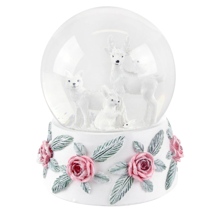 Luxury Gisela Graham Musical Glass Snow Globe | White Woodland Animals