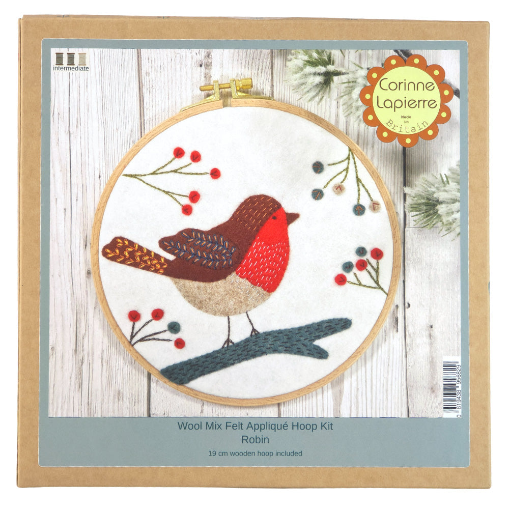 Christmas Robin | 19cm Applique Hoop Sewing Kit & Hoop | Corinne Lapierre