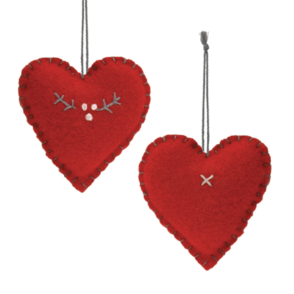 Red Felt Hanging Heart Christmas Home Decoration - Small 4cm