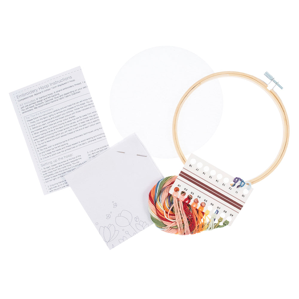Flowers in Bloom | Complete Embroidery Craft Kit with Hoop | 15cm Wide