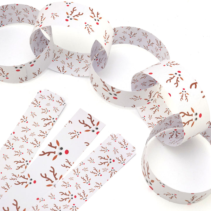 30 Reusable Christmas Paper Chains | Googly Rudolph | No Glue Needed | 2.5m
