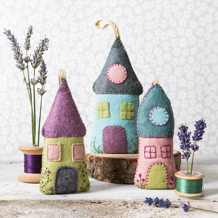 Linen Lavender Houses | Felt Sewing Kit | Makes 3 | Corinne Lapierre