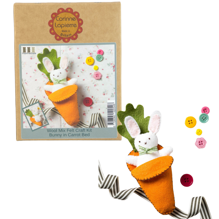White Rabbit & Carrot Bed | Mini Felt Sewing Kit | Corinne Lapierre