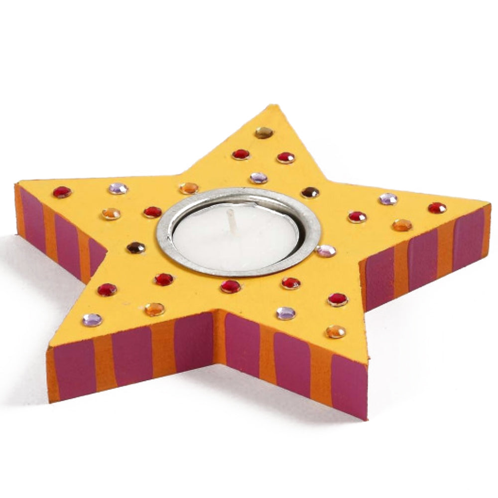 MDF Wood Star Tea Light Candle Holder to Decorate -15cm
