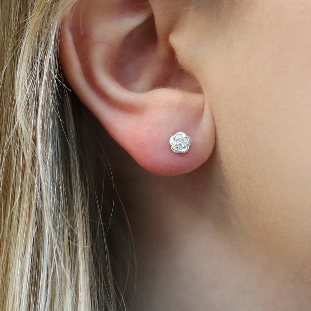 Sterling Silver Rose Stud Earrings | Mini Gift | Cracker Filler