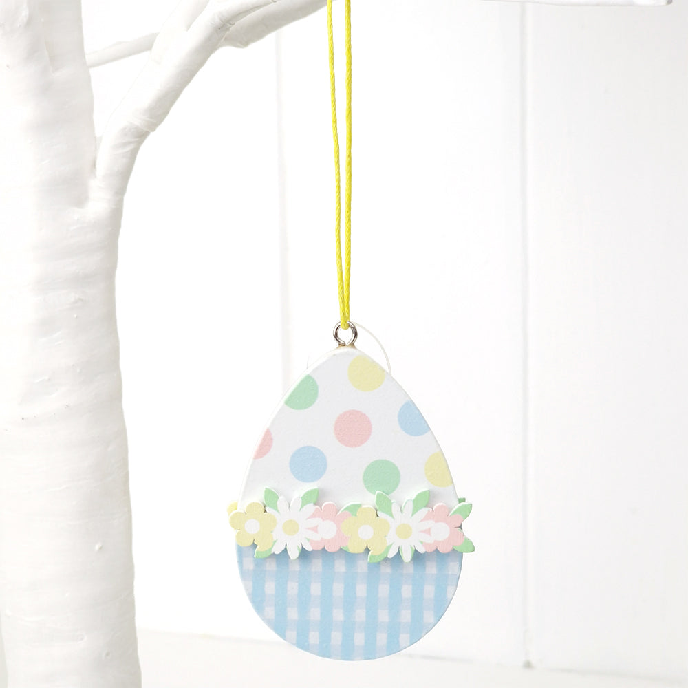 7cm Blue Dotty Floral Wooden Easter Tree Decoration Hanging Ornament | Gisela Graham