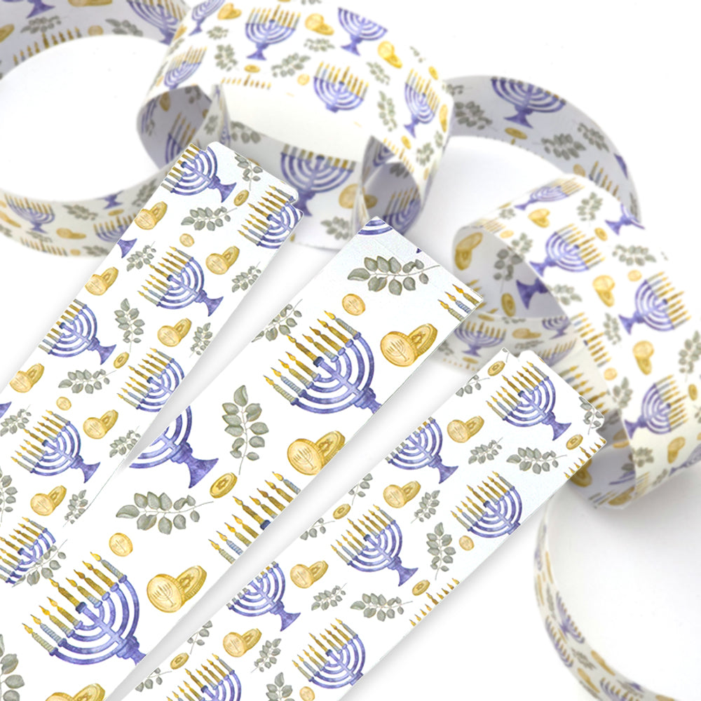 30 Reusable Paper Chains | Watercolour Hanukkah | No Glue Needed | 2.5m