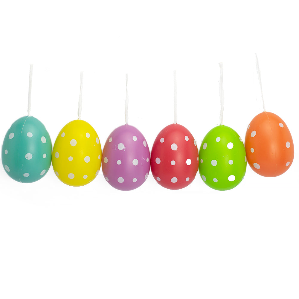 6 Pack 9cm Bright Colour Polka Dot Plastic Hanging Eggs for Easter Trees