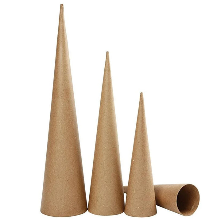 3 Assorted Paper Mache Cones to Decorate 30, 40 & 50cm Tall | Papier Mache Boxes