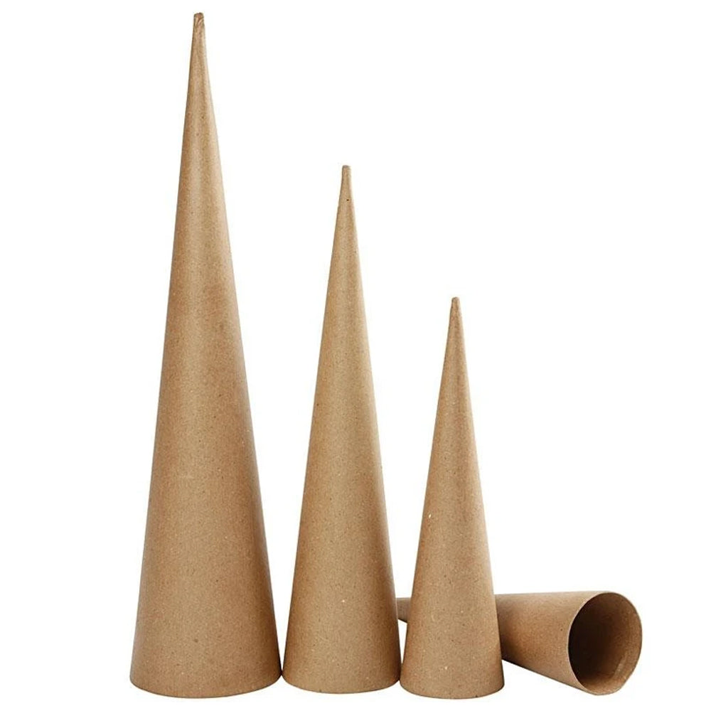 3 Assorted Paper Mache Cones to Decorate 30, 40 & 50cm Tall | Papier Mache Boxes