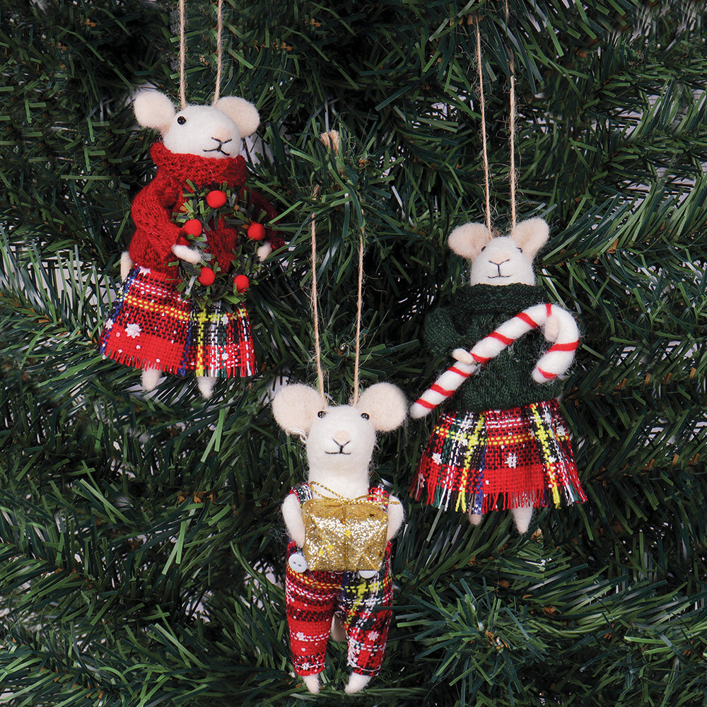 Tartan Mice Trio | Needle Felting Kit | Complete Christmas Craft Kit