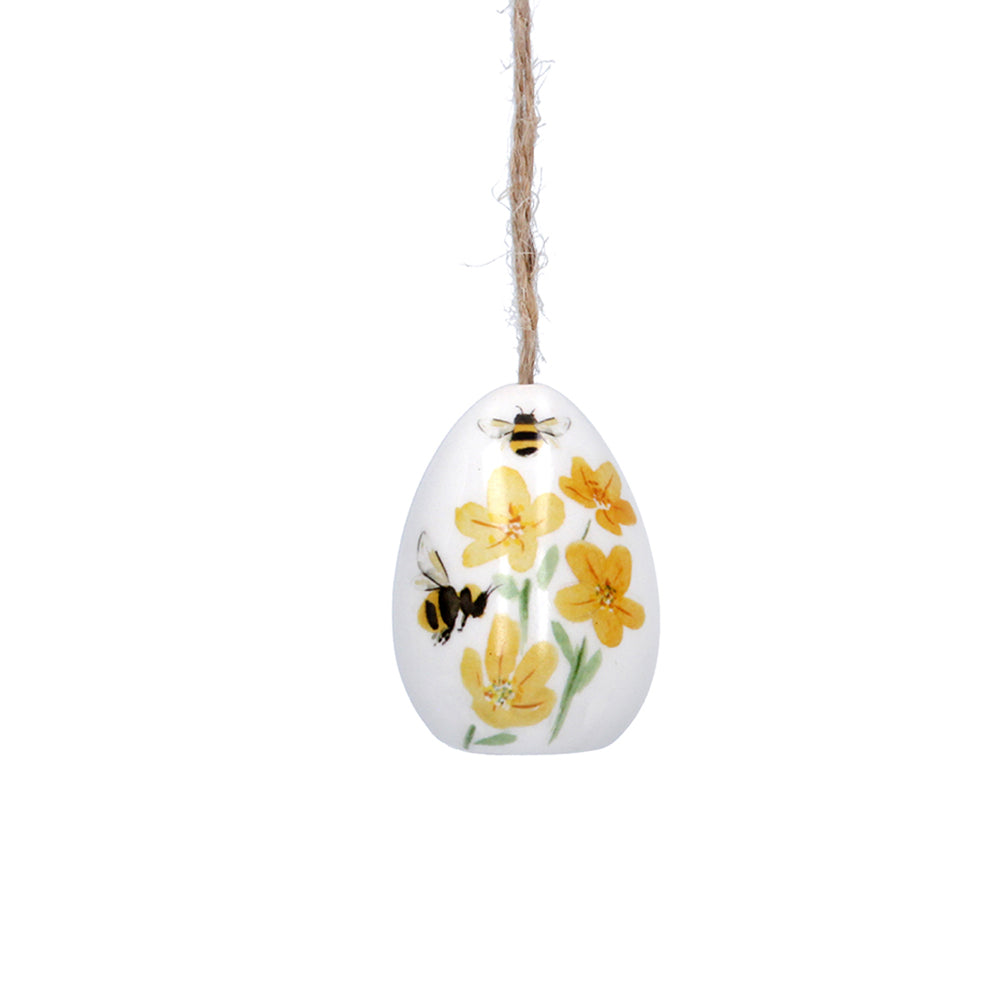 5cm Bees & Daffodils Hanging Ceramic Egg Bauble Easter Ornament | Gisela Graham