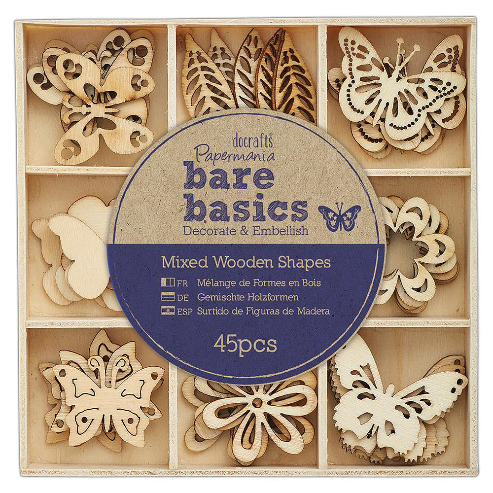 45 Mini Butterfly & Flower Wooden Embellishments for Papercrafts
