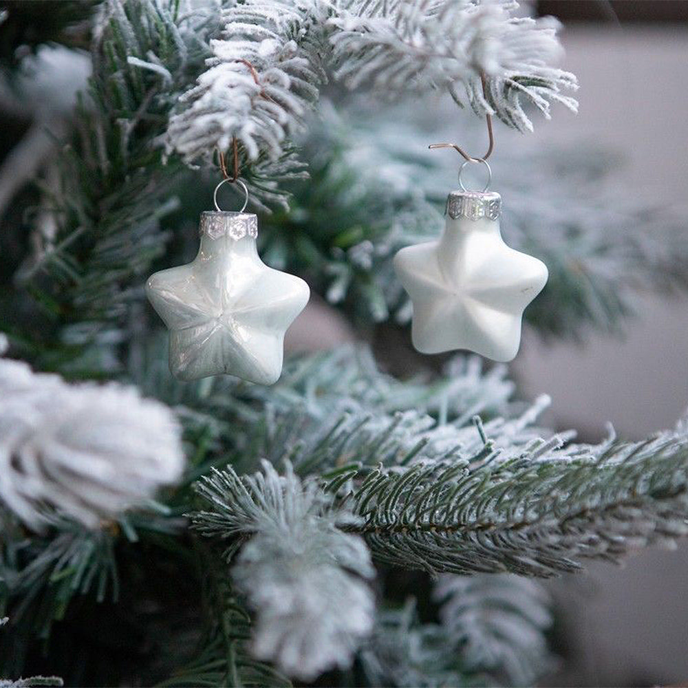 4cm 12 Glass White Star Shaped Baubles | Christmas Tree Decorations