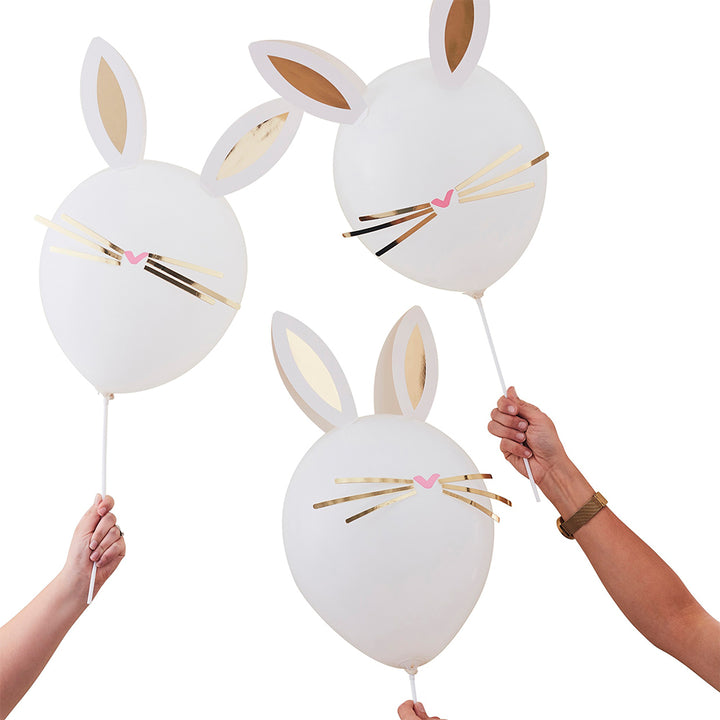 5 Luxurious Easter Bunny Party Balloons on Sticks | Gold Ears & Whiskers