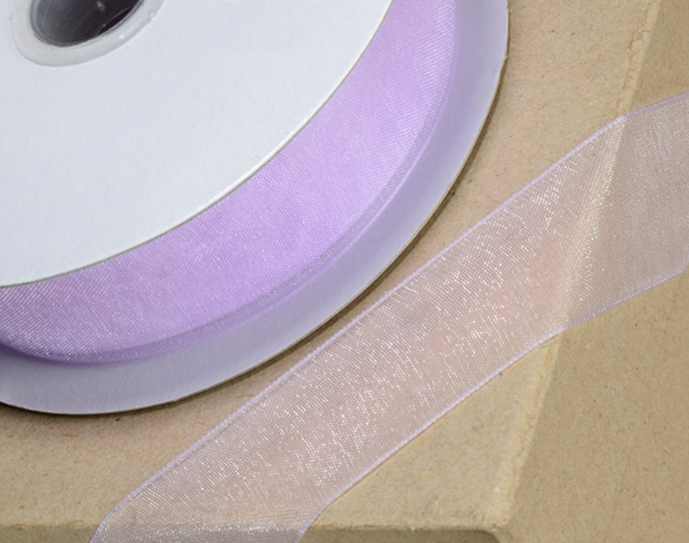 25m Lilac 23mm Wide Woven Edge Organza Ribbon for Crafts