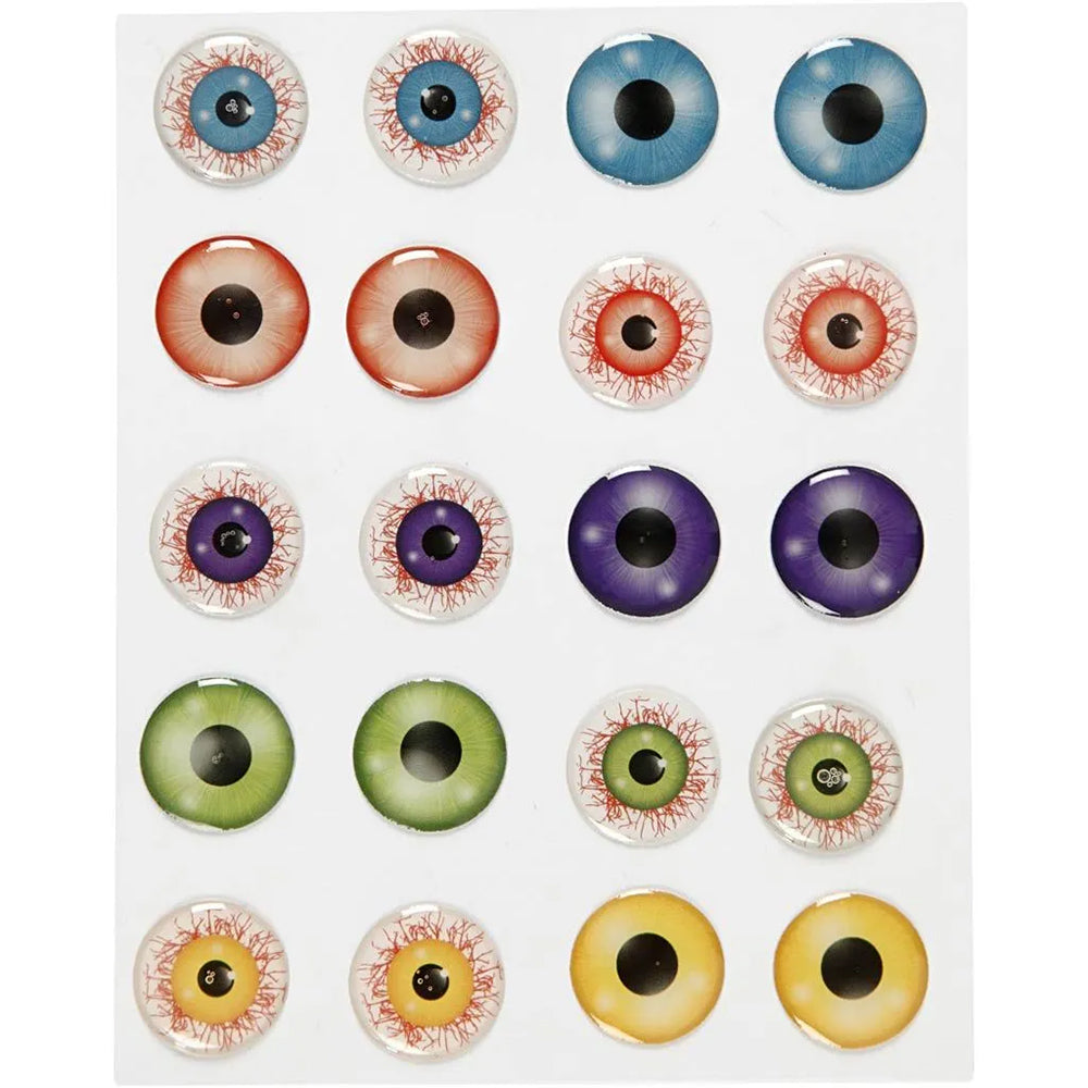 20 Large 3D Eye Stickers | Self Adhesive | 10 Pairs | 20mm Wide