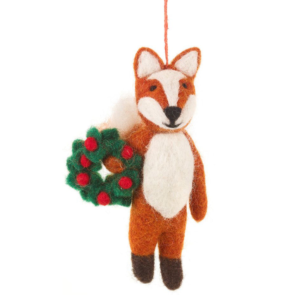 Christmas Fox | Hanging Decoration | Handmade Fairtrade Felt | 13.5cm Tall