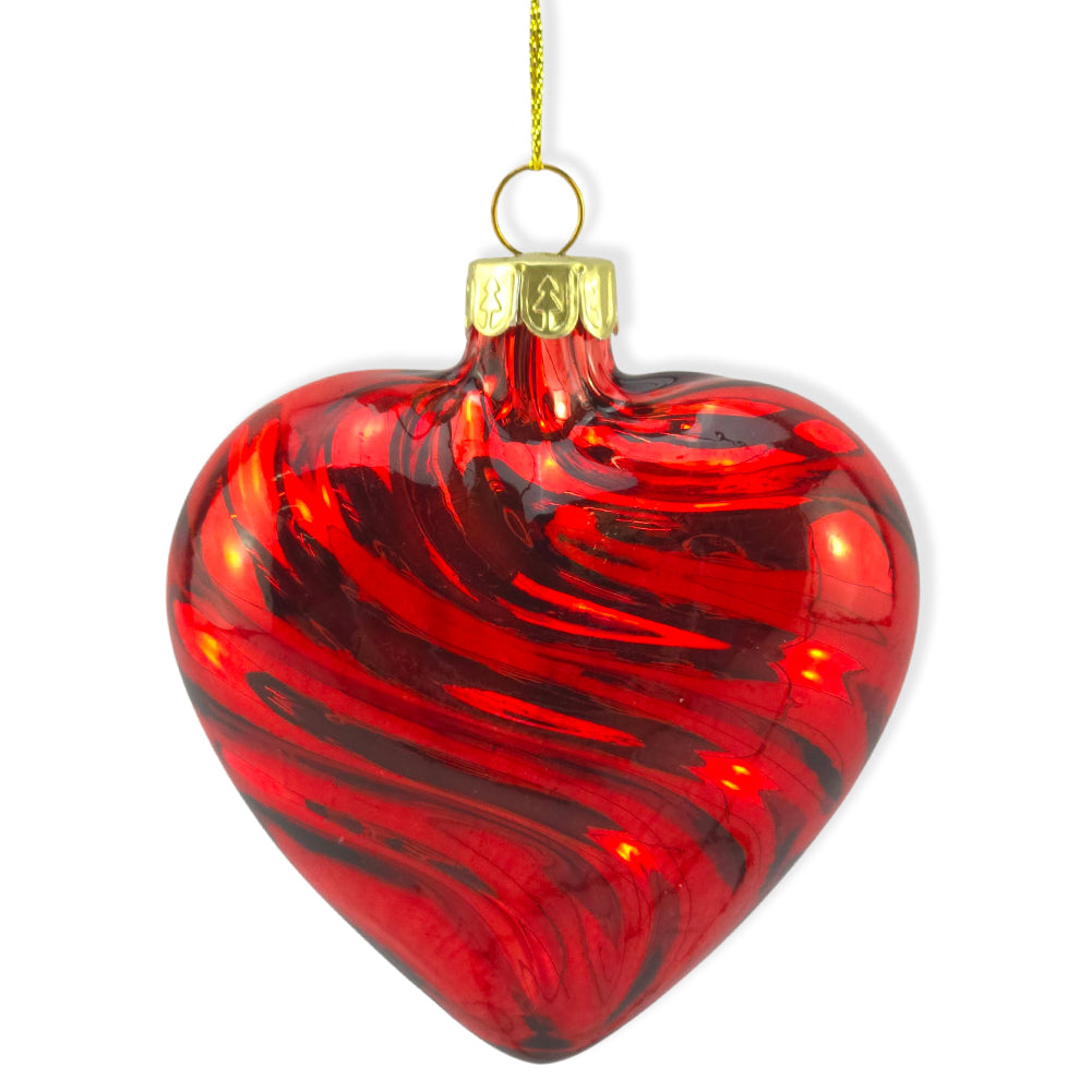 Red Swirls Heart | Glass Christmas Tree Decoration | Gisela Graham