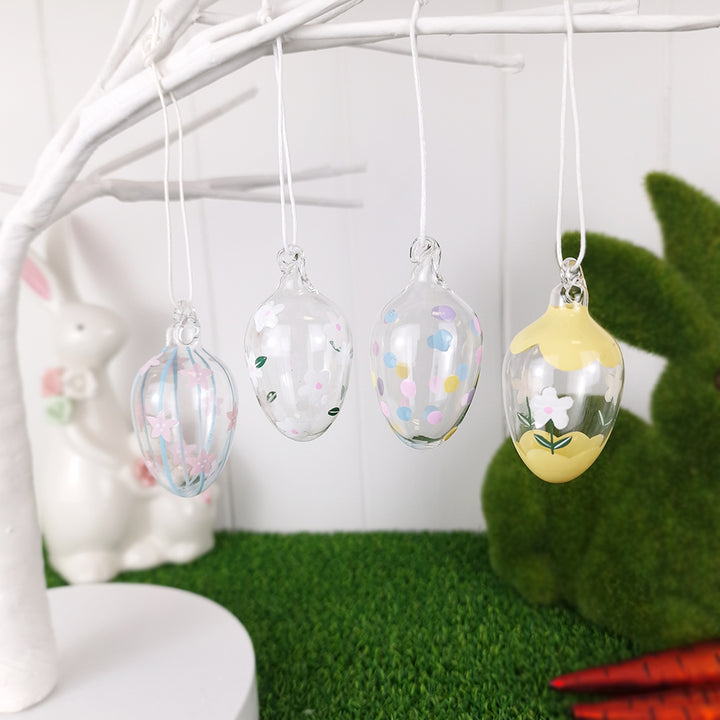 Pretty Painted Mini Glass Eggs | Hanging Tree Decorations | Pack of 4 | 6cm Tall