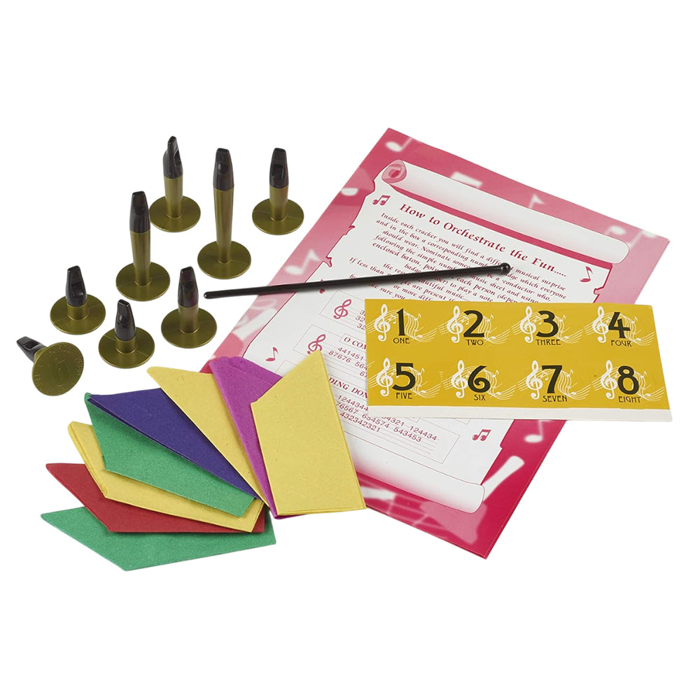 8 Medium Christmas Musical Crackers | With Whistles & Music Sheets | Ready Made