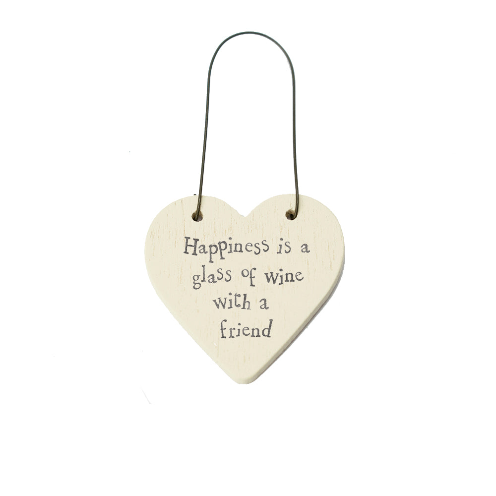 Happiness Is a Glass of Wine With a Friend Mini Wooden Hanging Heart - Cracker Filler Gift