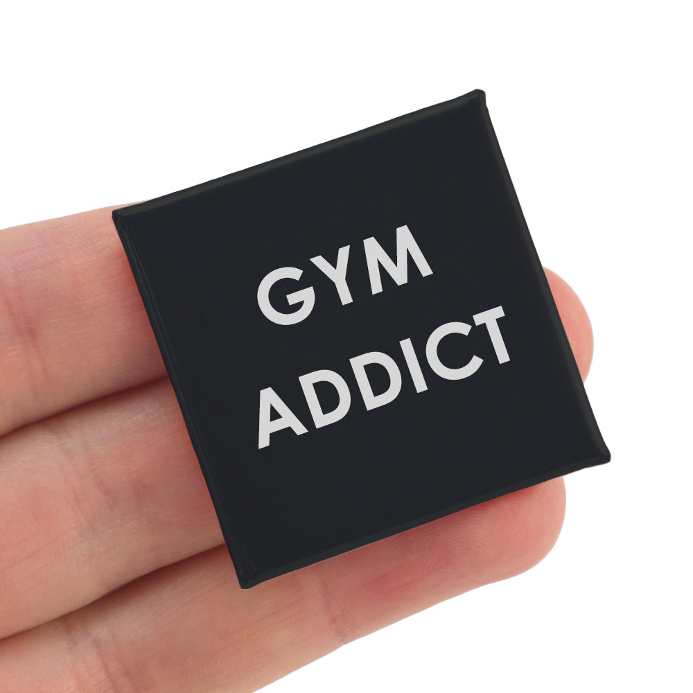 Gym Addict | 38mm Square Pin Badge | Little Gift | Cracker Filler