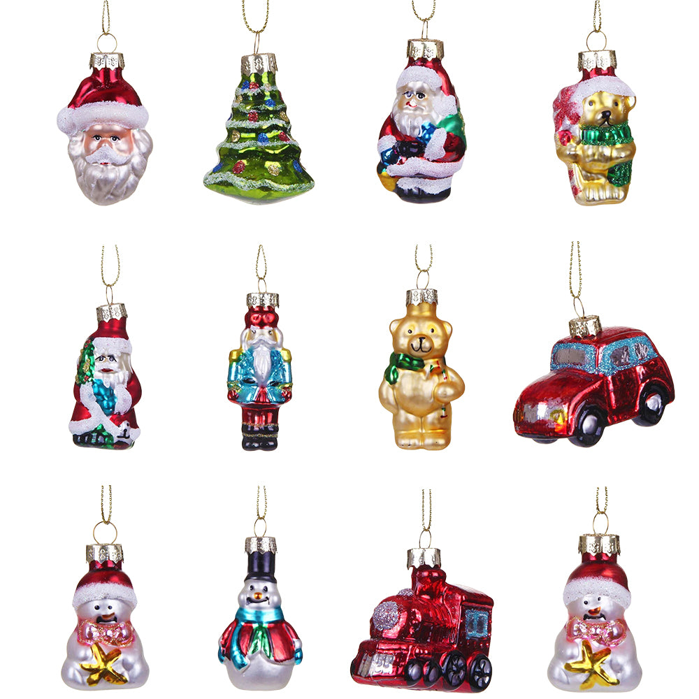 12 Gisela Graham Painted Glass Mini Christmas Bauble Ornaments