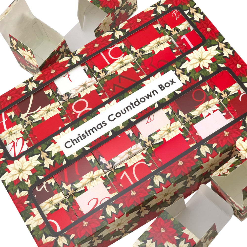 Advent Calendar Making Kit | 24 Cube Boxes & Outer Box | Abstract Poinsettia