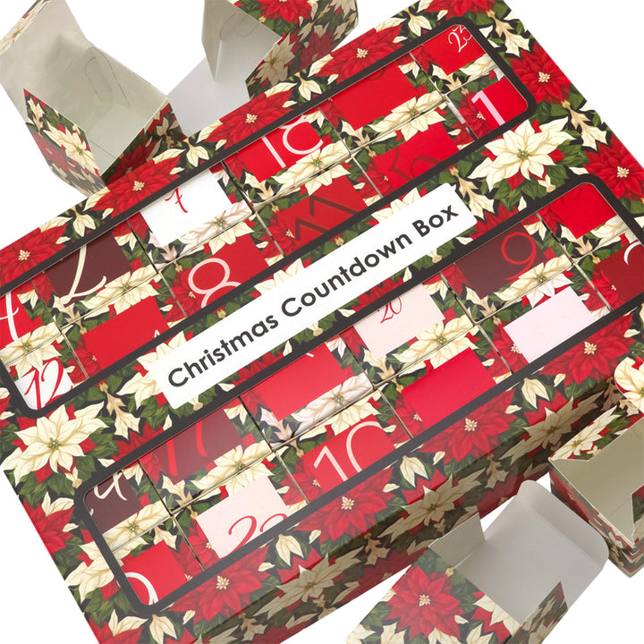 Advent Calendar Making Kit | 24 Cube Boxes & Outer Box | Abstract Poinsettia