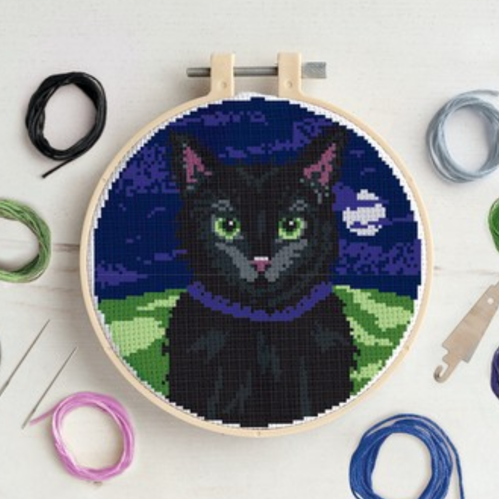 Spooky Black Cat | Halloween Cross Stitch Kit | Make Your Own Autumn Crafts