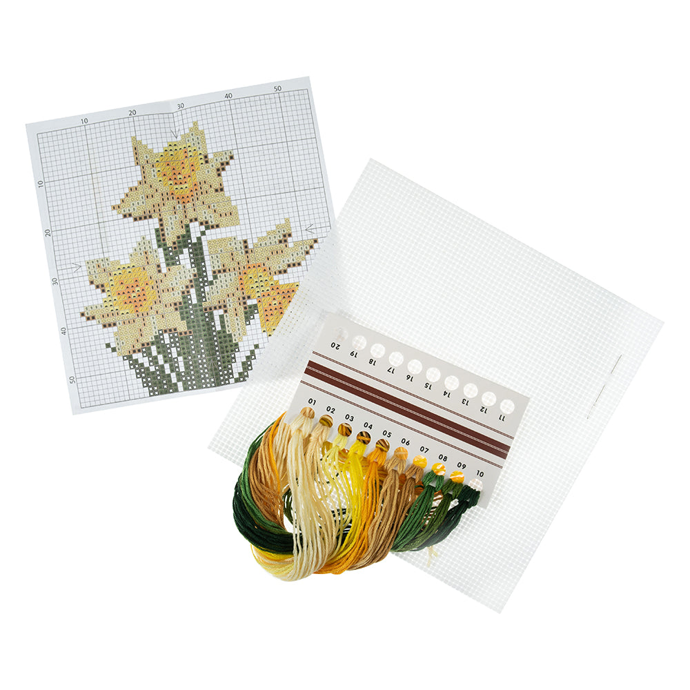Daffodils | Complete Mini Cross Stitch Kit | 13x13cm