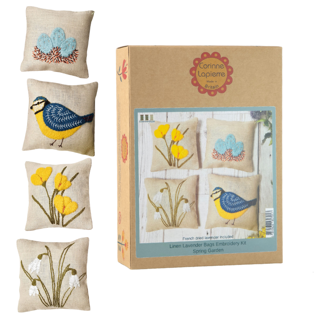 Spring Garden | Lavender Bags | Embroidery Sewing Kit | Makes 4 | Corinne Lapierre