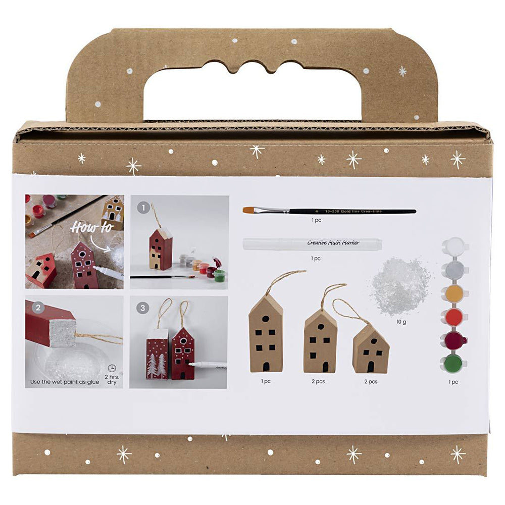 Bright Christmas Houses | Makes 5 Hanging Christmas Tree Decorations | Craft Kit