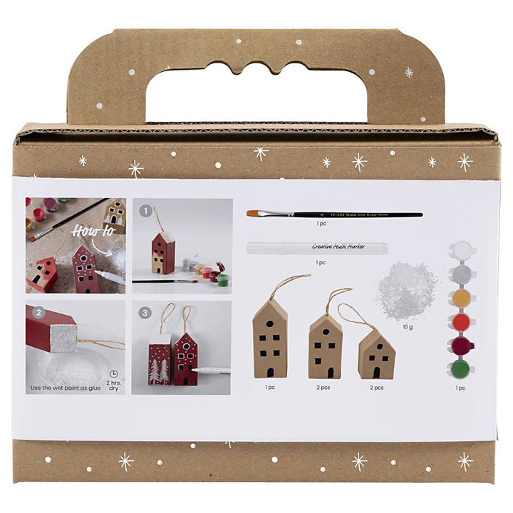 Bright Christmas Houses | Makes 5 Hanging Christmas Tree Decorations | Craft Kit