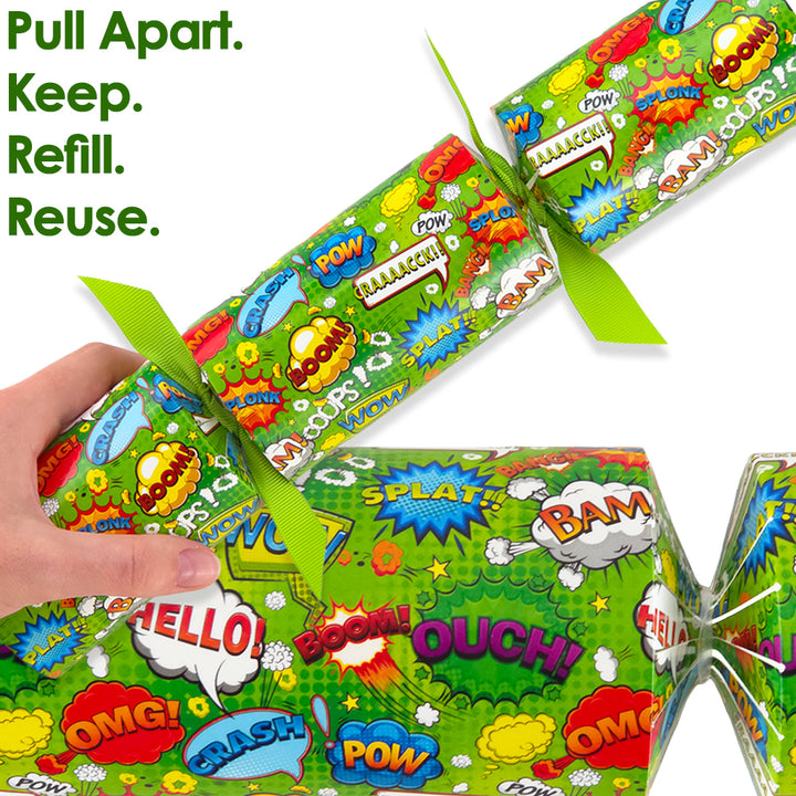 Reusable Keepsake Kids Design Cracker Set | Neon Superhero | Luxury DIY