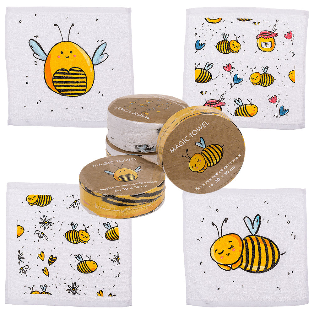 Bee Design Magic Expanding Flannel | Mini Towel | Cracker Filler | Mini Gift