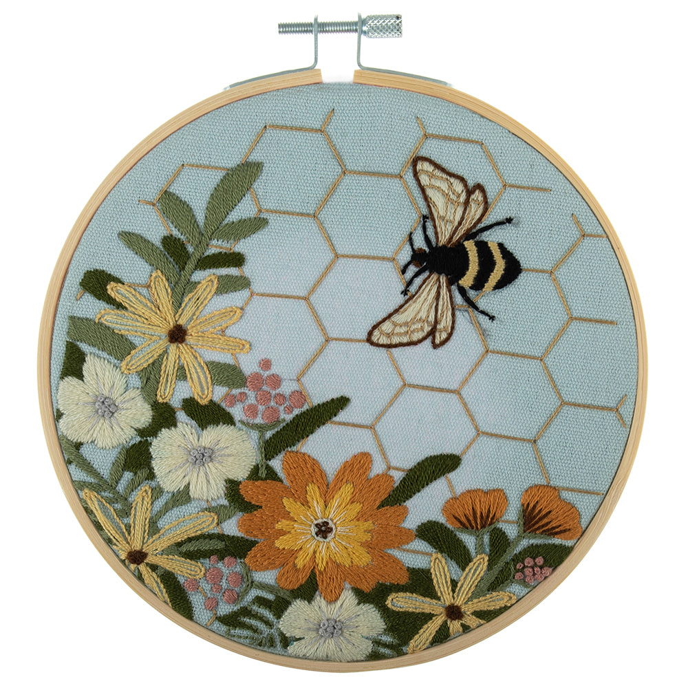 Floral Bumble Bee | Embroidery Hoop Stitch | Complete Kit | 15cm