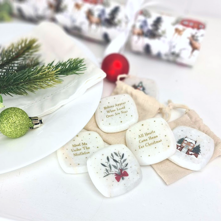 5cm Ceramic Christmas Pebble | Meet Me Under The Mistletoe | Cracker Filler Gift