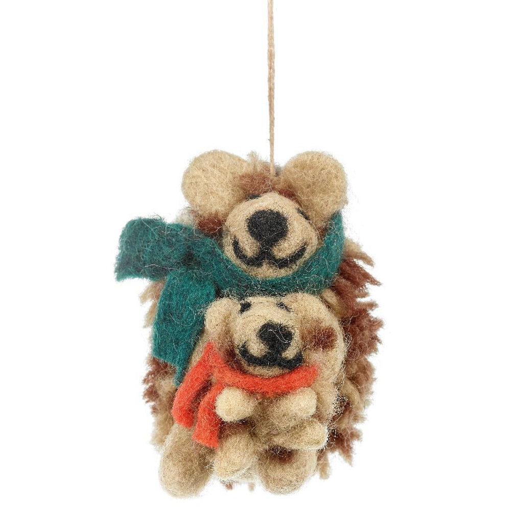 Cuddling Felt Hedgehogs | Hanging Decoration | Handmade Fairtrade Felt | 7cm Tall