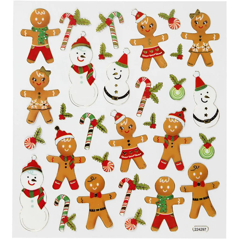 Christmas Gingerbread | Sheet of Foiled Papercraft Stickers