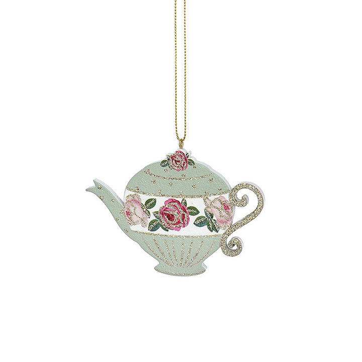 Green | Wooden Afternoon Tea Pot | Hanging Christmas Tree Ornament | Gisela Graham