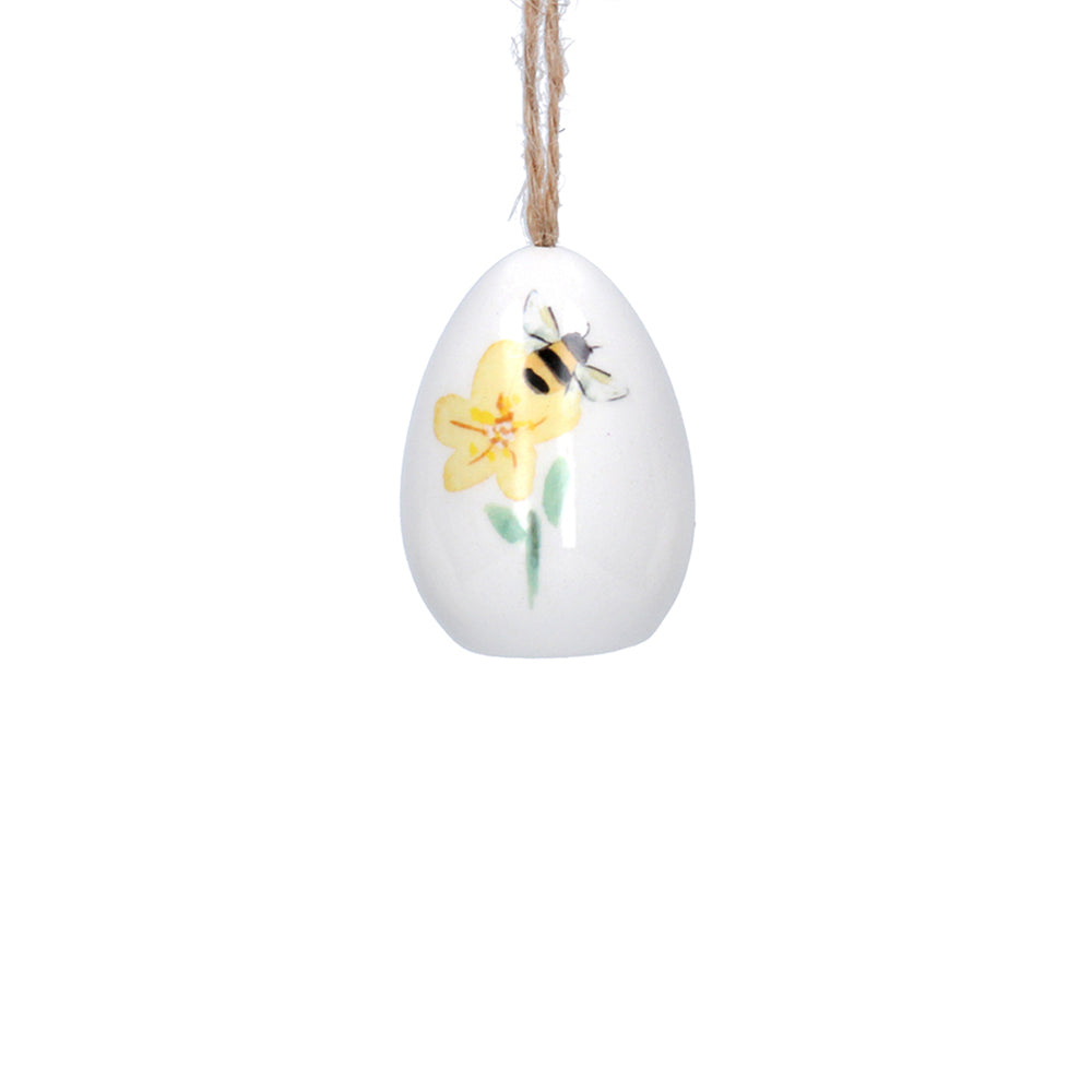 5cm Bee & Daffodil Hanging Ceramic Egg Bauble Easter Ornament | Gisela Graham