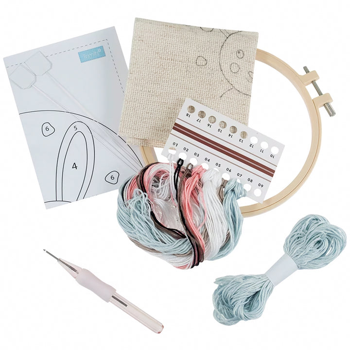 Springtime White Rabbit | Embroidery & Punch Needle Craft Kit | Gift Boxed Set